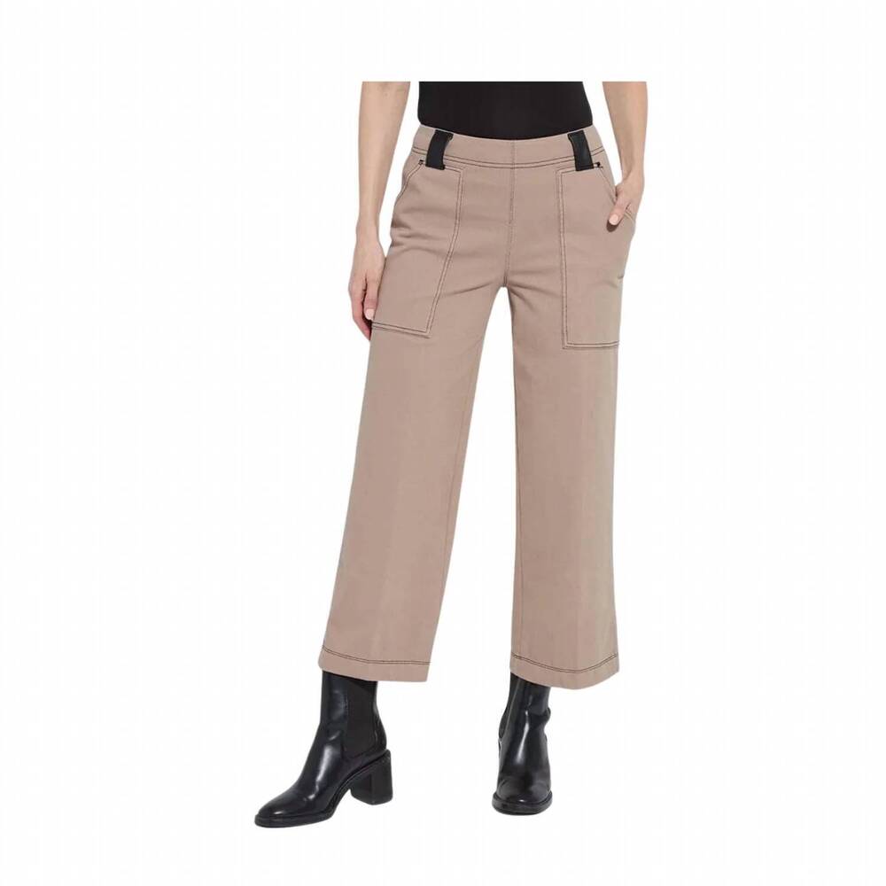 NEW LYSSE women's valerie wide leg crop denim pant in timeless taupe
